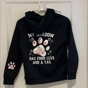 SHEIN Black Hoodie with Pink Paw Print Design